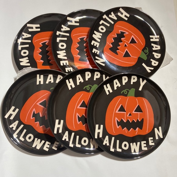 Hyde & Eek Happy Halloween Dinner Plates 6 Pieces Black Orange - Picture 1 of 6